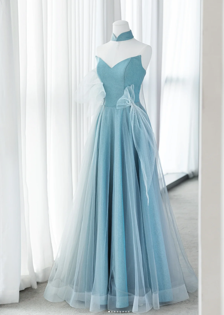 Blue Prom Dress Sweetheart Neck A-Plunge Dress Formal Evening Dress Party Dress