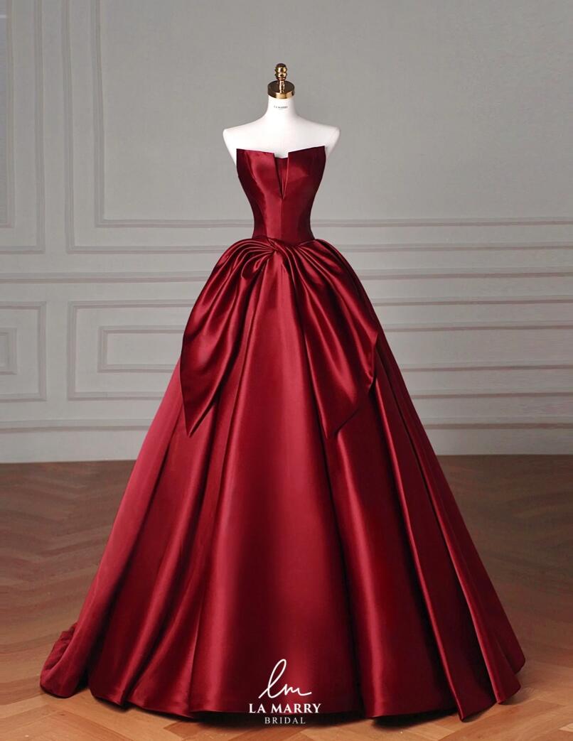 Dazzling off-shoulder burgundy princess ball dress A-line dress