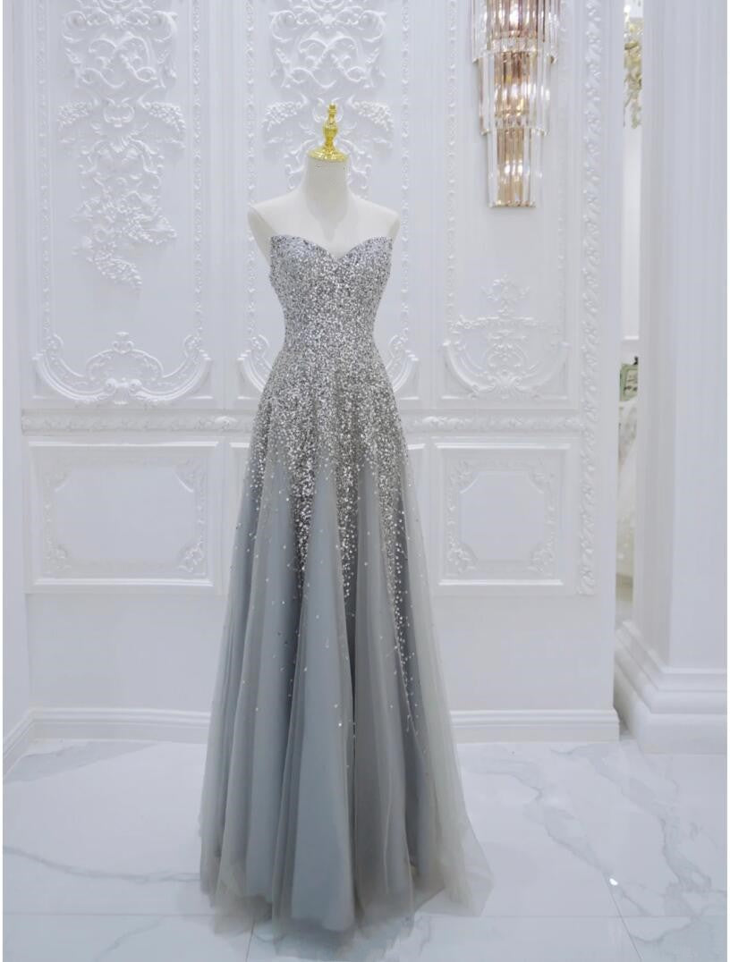 Luxurious Silver Strapless Evening Gowns Long Prom Dresses Dinner Party Dresses Women's A Line Prom Dresses with Cape