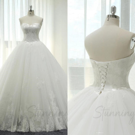 Princess Wedding Dress Luxurious Lace Appliqué Mesh Puffy Swing Train Sweetheart Neckline Backless Princess Wedding Dress