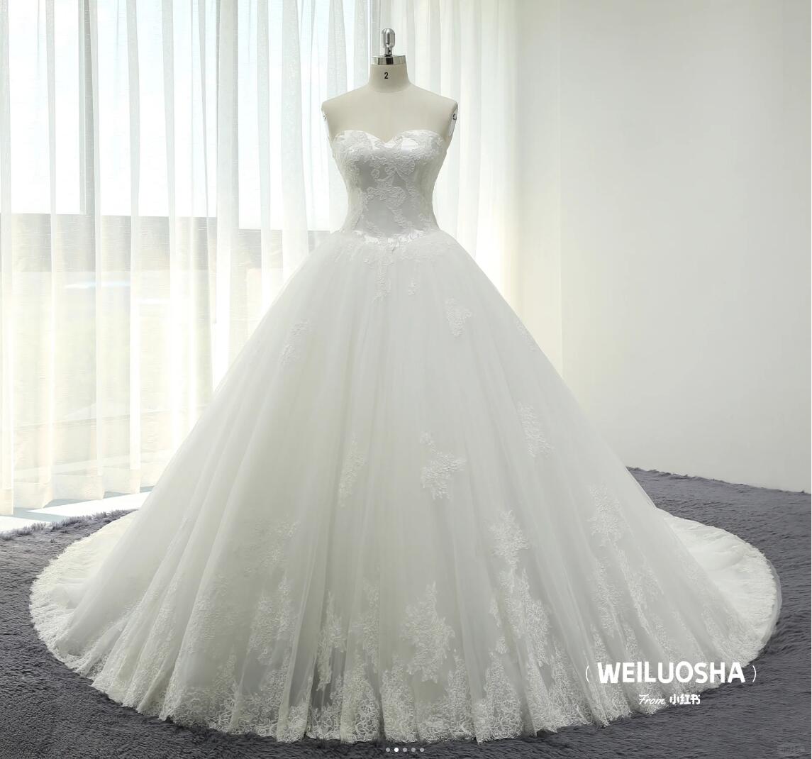 Princess Wedding Dress Luxurious Lace Appliqué Mesh Puffy Swing Train Sweetheart Neckline Backless Princess Wedding Dress