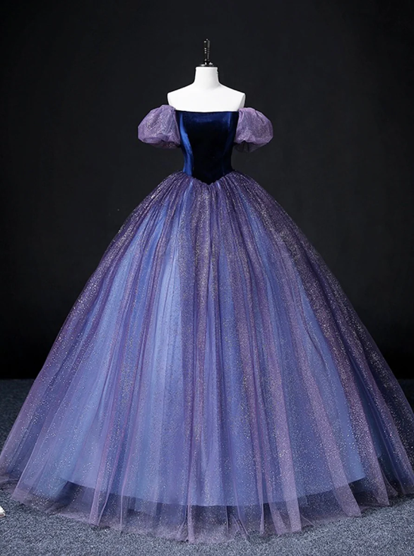 Beautiful Velvet Tulle Long Prom Dress, Purple A-line Party Dress sweet 16 Dress