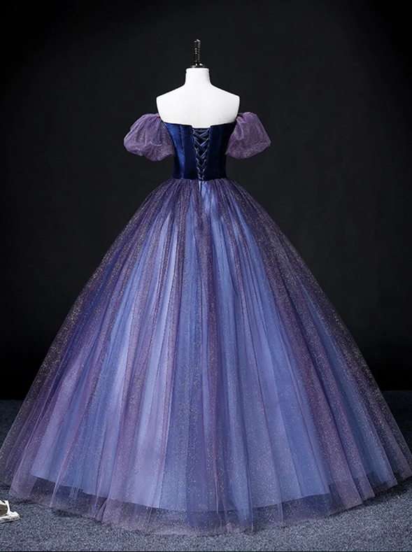 Beautiful Velvet Tulle Long Prom Dress, Purple A-line Party Dress sweet 16 Dress