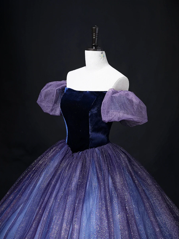 Beautiful Velvet Tulle Long Prom Dress, Purple A-line Party Dress sweet 16 Dress