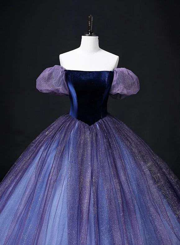 Beautiful Velvet Tulle Long Prom Dress, Purple A-line Party Dress sweet 16 Dress