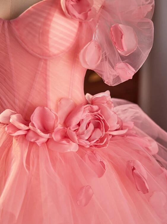 Pink Spaghetti Strap Tulle Long Prom Dress, Beautiful A-Line Sweet 16 Dress