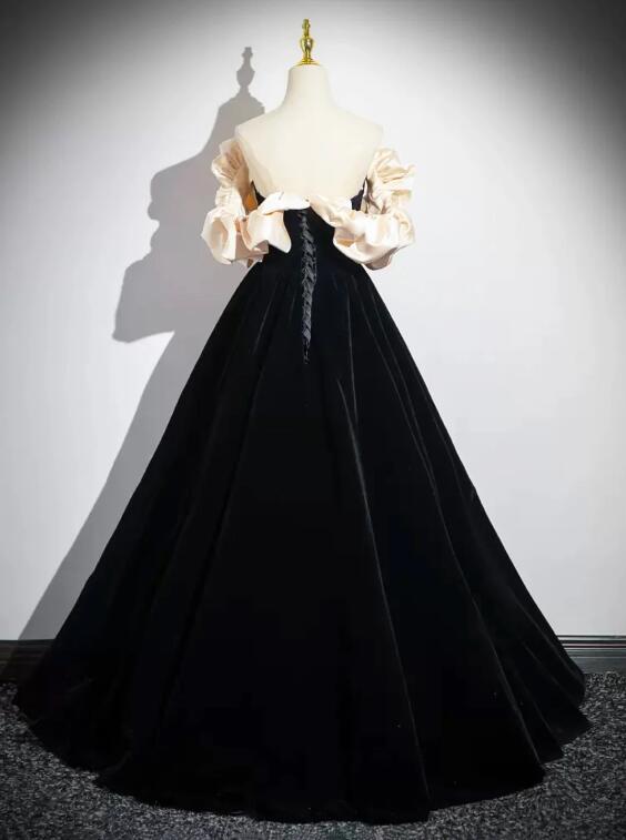 Black Velvet Floor Length Prom Dress, Off the Shoulder A-Line Evening Party Dress