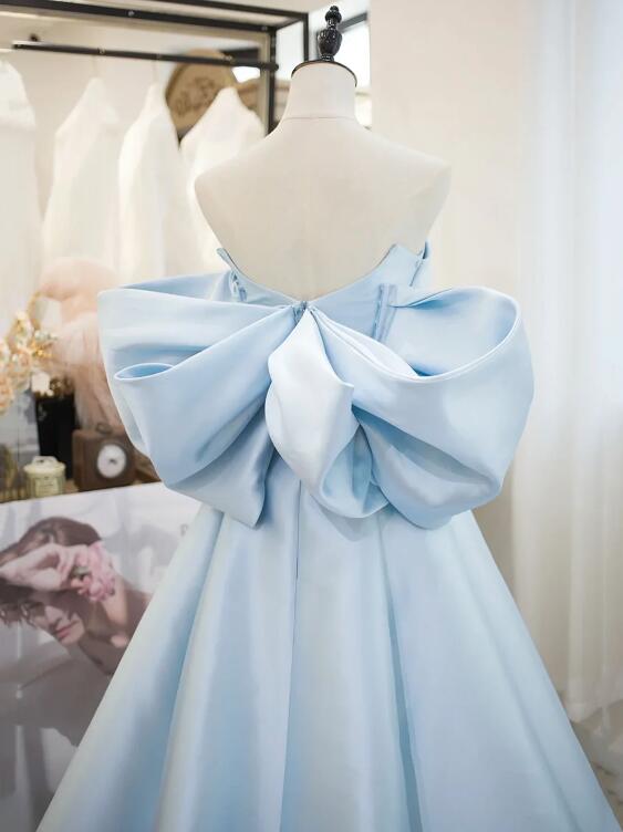 Blue Satin Long Prom Dress, A-Line Off the Shoulder Evening Party Dress