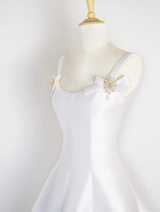 White Satin Short Prom Dress, Simple A-Line Evening Party Dress