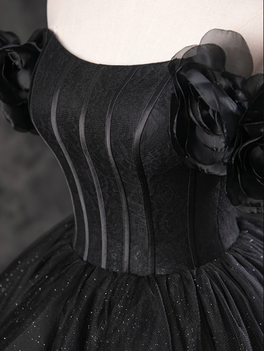 Black Sparkly Tulle Off the Shoulder Long Formal Dress, Elegant A-Line Black Evening Party Dress