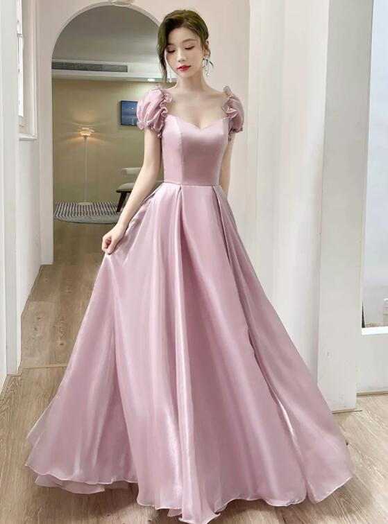 Beautiful Soft Pink Long Party Dress, Tulle A-Line Evening Prom Dress