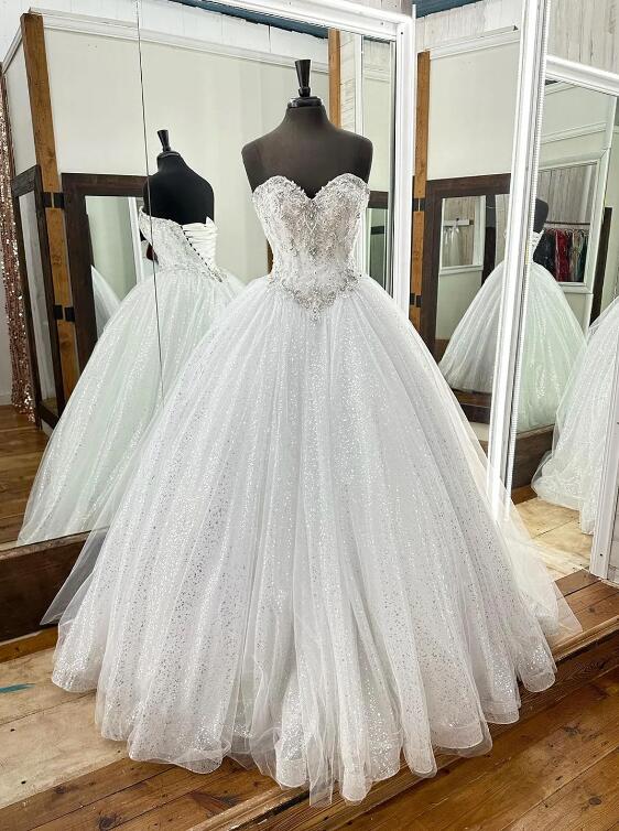 Gorgeous White Handmade Beading Sequins Ball Gown, Strapless Sleeveless Backless Formal Dress