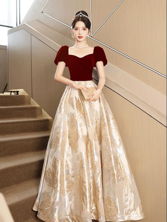 Burgundy Velvet Floor Length Prom Dress, Lovely A-Line Evening Party Dress