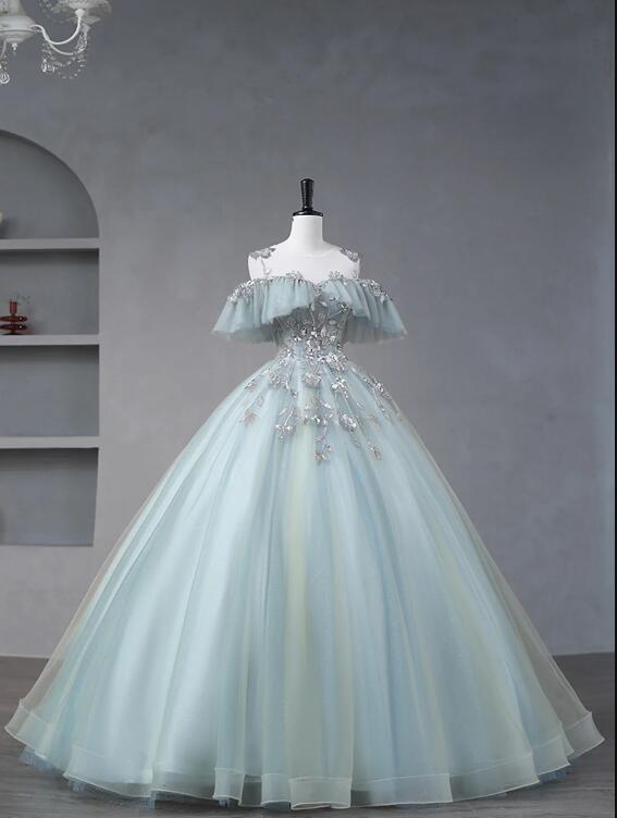 Beautiful Tulle Sequins Long Formal Dresses, A-Line Evening Dresses