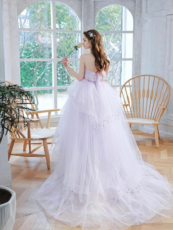 Lavender Tulle Sequins Long Prom Dress, Beautiful Evening Dress Party Dress