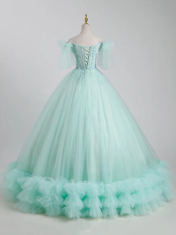 Beautiful Tulle Sequins Long Ball Gown, A-Line Tulle Sweet 16 Dress