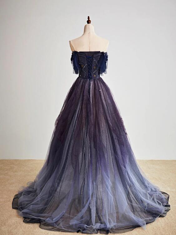 Purple Gradient Tulle Long Prom Dress, Beautiful A-Line Evening Party Dress