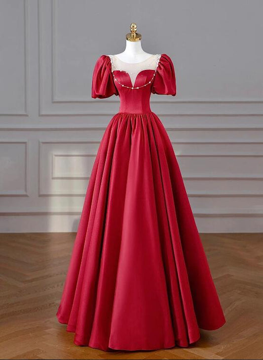 Burgundy Satin Long Prom Dresses, Lovely A-Line Formal Dresses