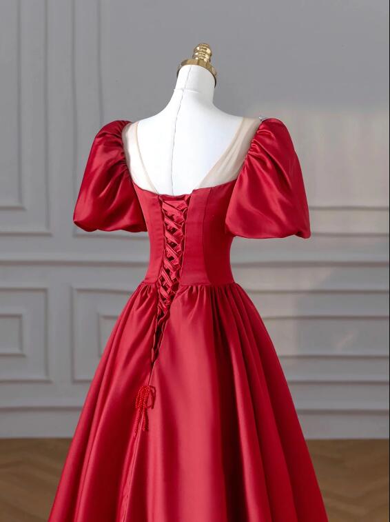 Burgundy Satin Long Prom Dresses, Lovely A-Line Formal Dresses