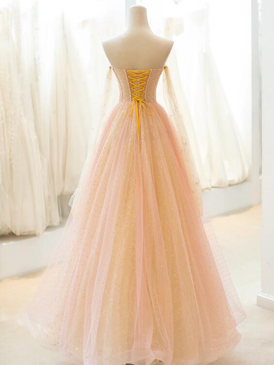 Cute Tulle Long Prom Dress, A-Line Strapless Evening Dress