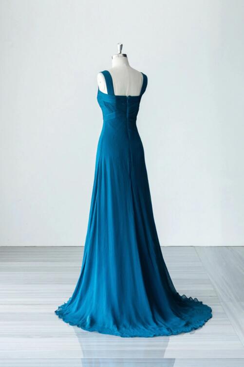 Blue Chiffon Long A-Line Prom Dress, A-Line Evening Dress Party Dress