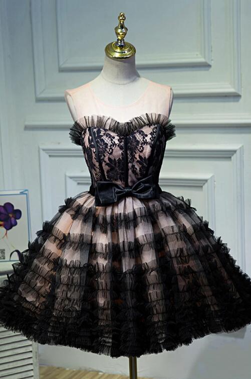 Black Layers Tulle Short Prom Dress, A-Line Homecoming Party Dress