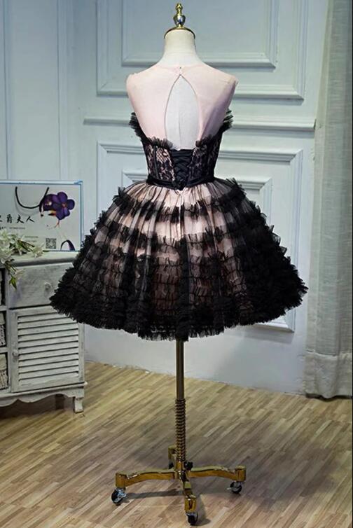 Black Layers Tulle Short Prom Dress, A-Line Homecoming Party Dress