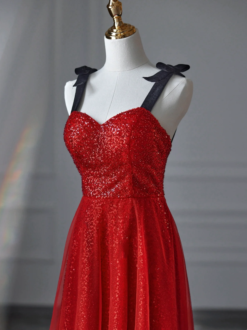 Red Double Strap Evening Gown New Sleeveless A Line Luxury Floor Length Ball Gown