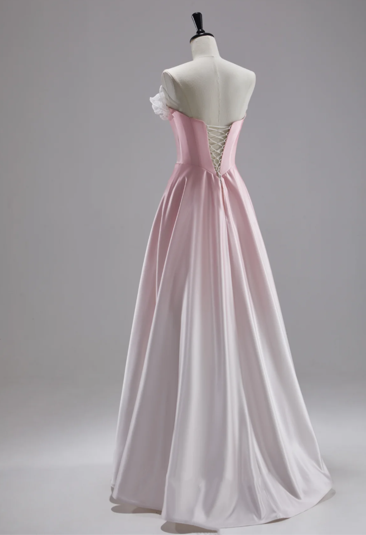 Strapless satin chest layered wavy heart-shaped three-dimensional ruffles fresh and sweet ball gown