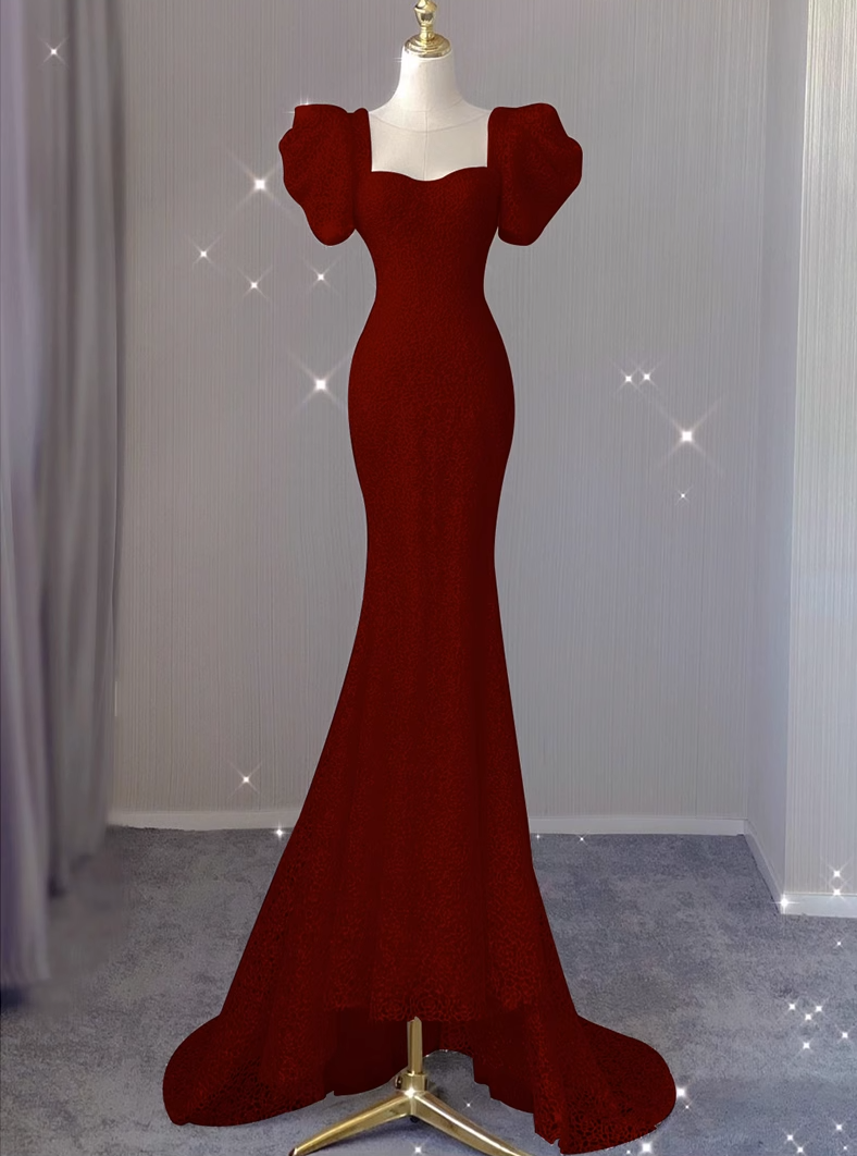 Mermaid evening dress, high-end burgundy bridal toast dress, elegant lady prom dress