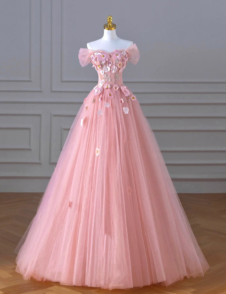 Pink floral embroidered prom dress vintage dress victorian princess ball gown