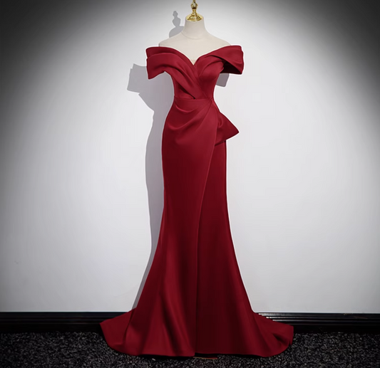 Luxurious high-end toast wear satin one-shoulder fishtail evening gown ball gown