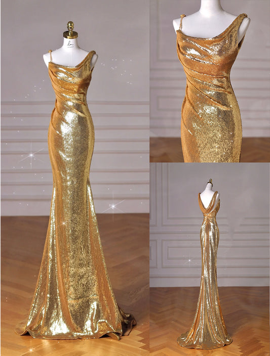 Golden sequin ball dress, banquet dress, party dress, special occasion dress