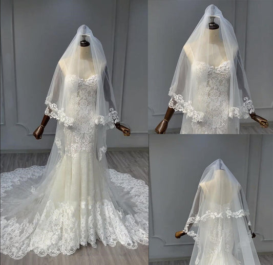 Luxury lace wedding dresses New lace tight fitting veil wedding dress