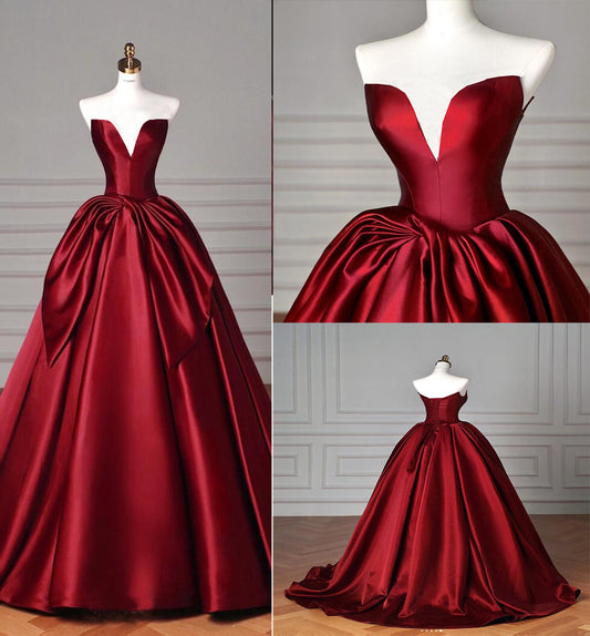 Dazzling off-shoulder burgundy princess ball dress A-line dress