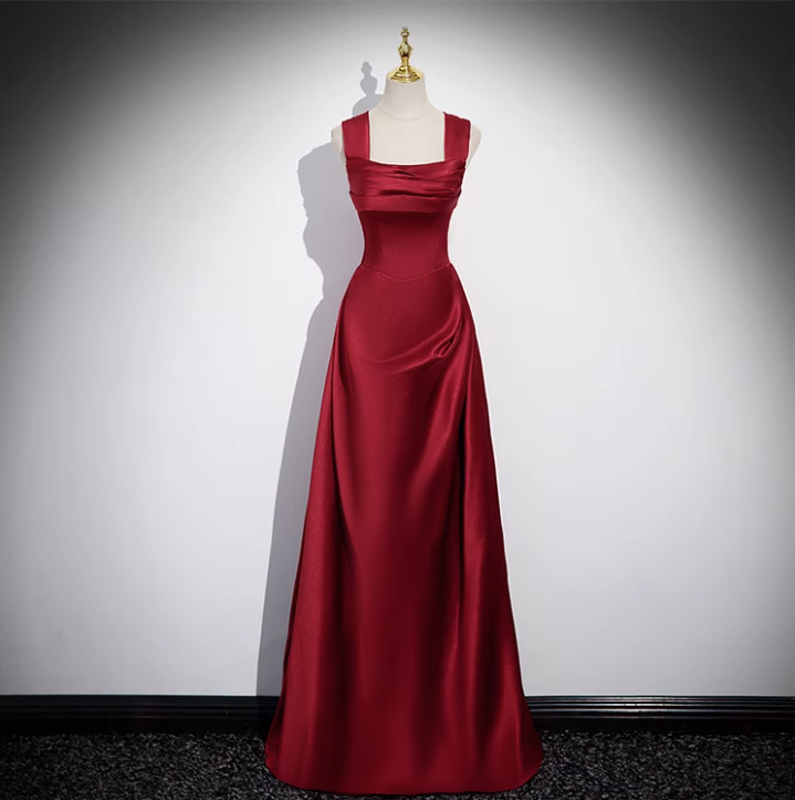 Luxurious boat neck A hem satin shoulder prom dress evening dress party dress homecoming dress